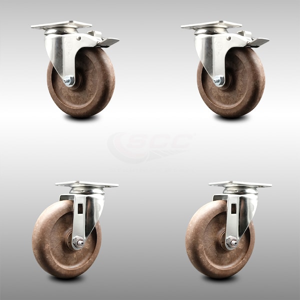 Service Caster 5 Inch 316SS High Temp Glass Filled Nylon Top Plate Caster Lock Brakes SCC, 2PK SCC-SS316TTL20S514-GFNSHT-2-S-2 - main